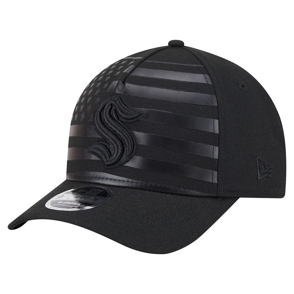 Men's New Era  Black Seattle Kraken Game Day Stealth Flag 9FORTY A-Frame Adjustable Hat