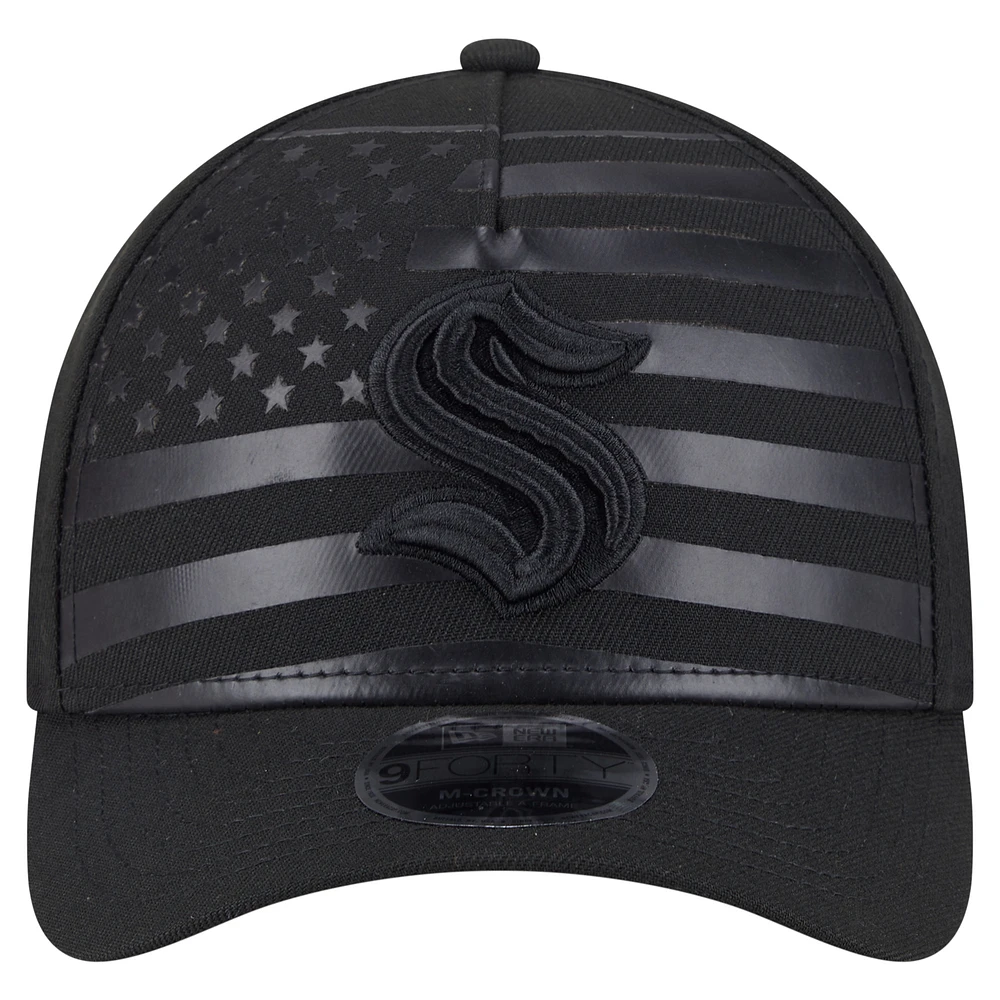Men's New Era  Black Seattle Kraken Game Day Stealth Flag 9FORTY A-Frame Adjustable Hat
