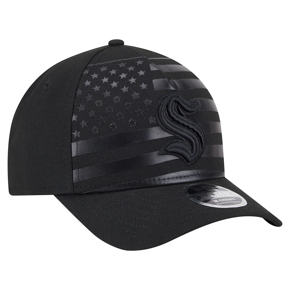 Men's New Era  Black Seattle Kraken Game Day Stealth Flag 9FORTY A-Frame Adjustable Hat