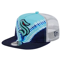 Casquette de golf ajustable Seattle Kraken Throwback V-Dye pour homme New Era bleu marine/bleu clair