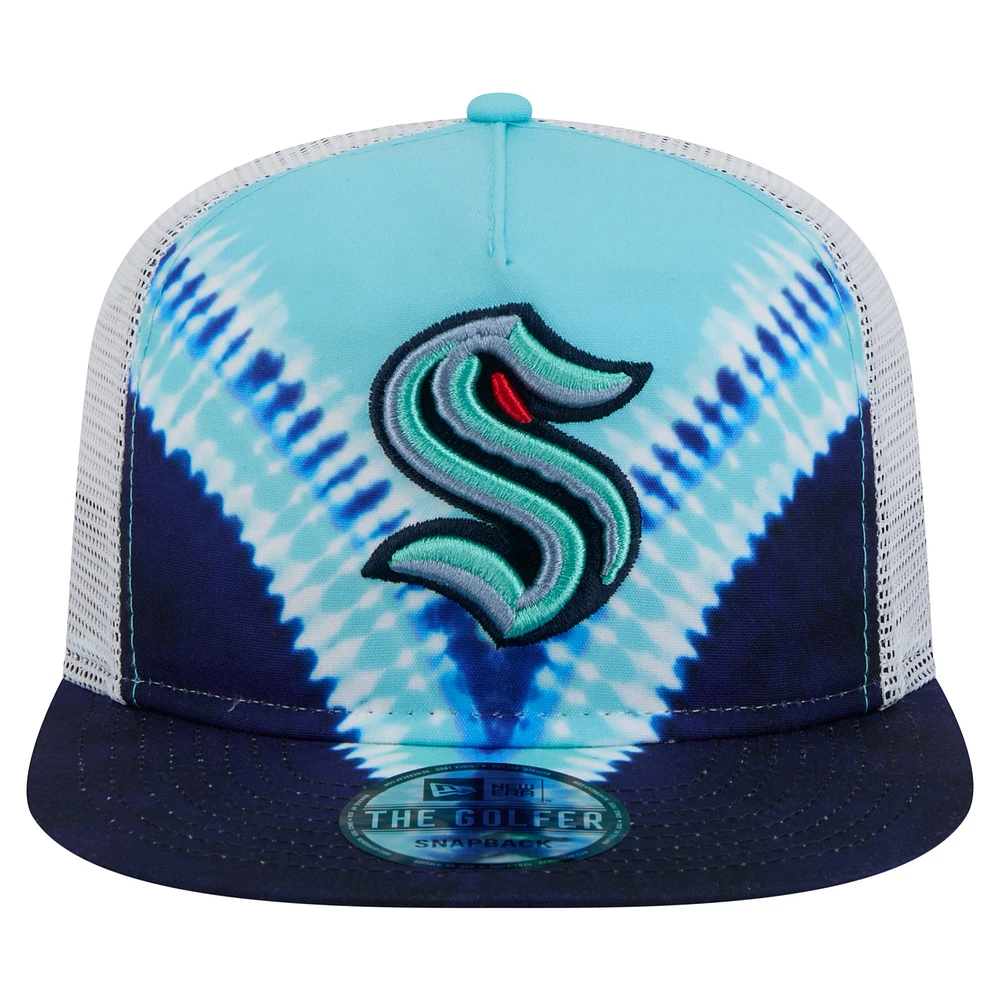 Casquette de golf ajustable Seattle Kraken Throwback V-Dye pour homme New Era bleu marine/bleu clair