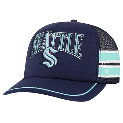 Casquette Snapback de camionneur à rayures latérales Seattle Kraken '47 Deep Sea Blue pour hommes