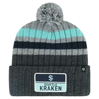 Men's '47 Gray Seattle Kraken Stack Patch Cuffed Knit Hat with Pom