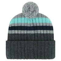 Men's '47 Gray Seattle Kraken Stack Patch Cuffed Knit Hat with Pom