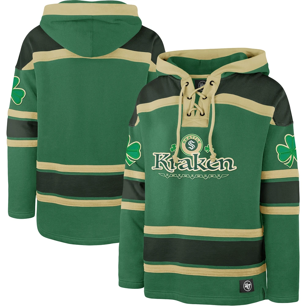 Men's '47 Kelly Green Seattle Kraken St. Patrick's Day McLucky Superior Lacer Pullover Hoodie