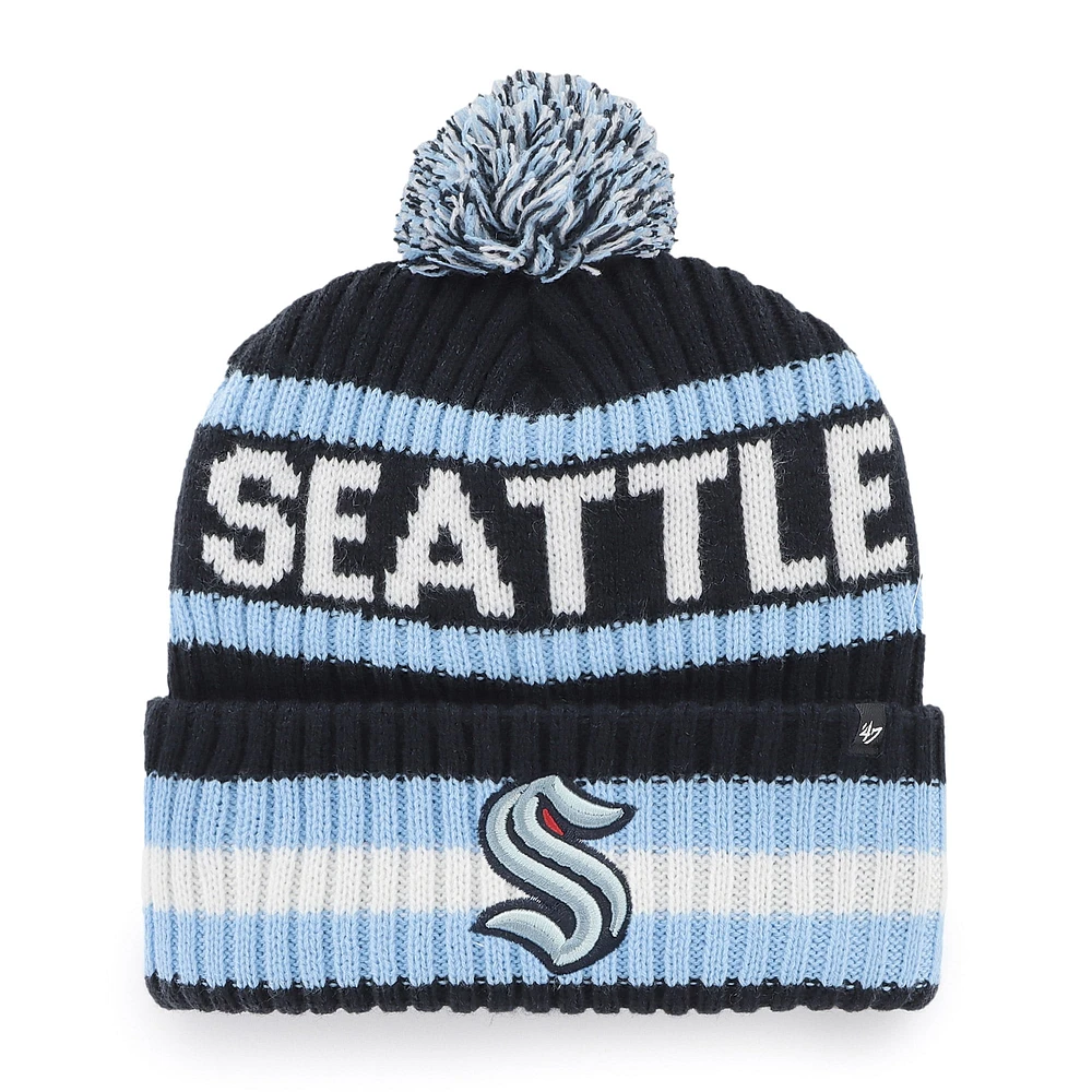 Bonnet en tricot à revers Seattle Kraken Bering '47 bleu marine pour homme avec pompon