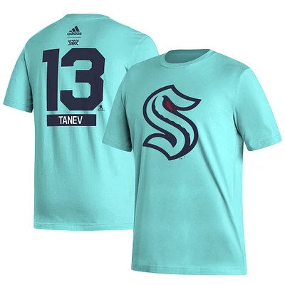 T-shirt avec nom et numéro adidas Brandon Tanev bleu sarcelle Seattle Kraken Reverse Retro 2.0 pour homme