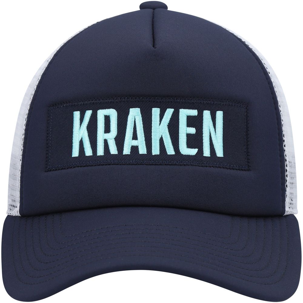 Men's adidas Deep Sea Blue/White Seattle Kraken Team Plate Trucker Snapback Hat