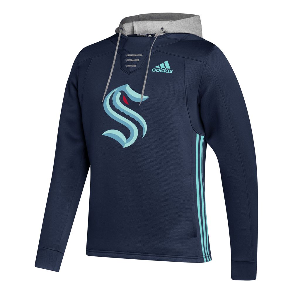 Men's adidas Deep Sea Blue Seattle Kraken Skate Lace Primeblue Team Pullover Hoodie