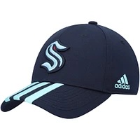 Casquette réglable à trois bandes adidas Seattle Kraken Locker Room Primegreen pour homme, bleu marine