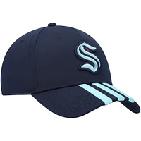 Casquette réglable à trois bandes adidas Seattle Kraken Locker Room Primegreen pour homme, bleu marine