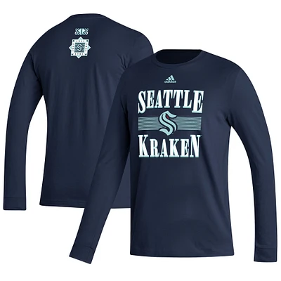 T-shirt à manches longues adidas Seattle Kraken Reverse Retro 2.0 Fresh Playmaker pour homme bleu marine