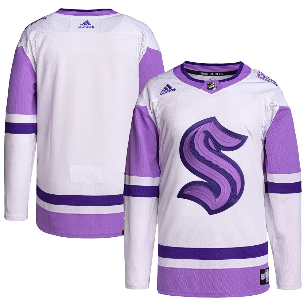 Lids Seattle Kraken adidas Hockey Fights Cancer Primegreen Authentic Blank  Practice Jersey - White/Purple