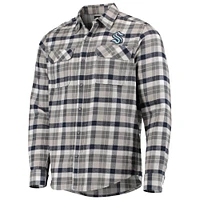 Men's Antigua Deep Sea Blue/Gray Seattle Kraken Ease Plaid Button-Up Long Sleeve Shirt