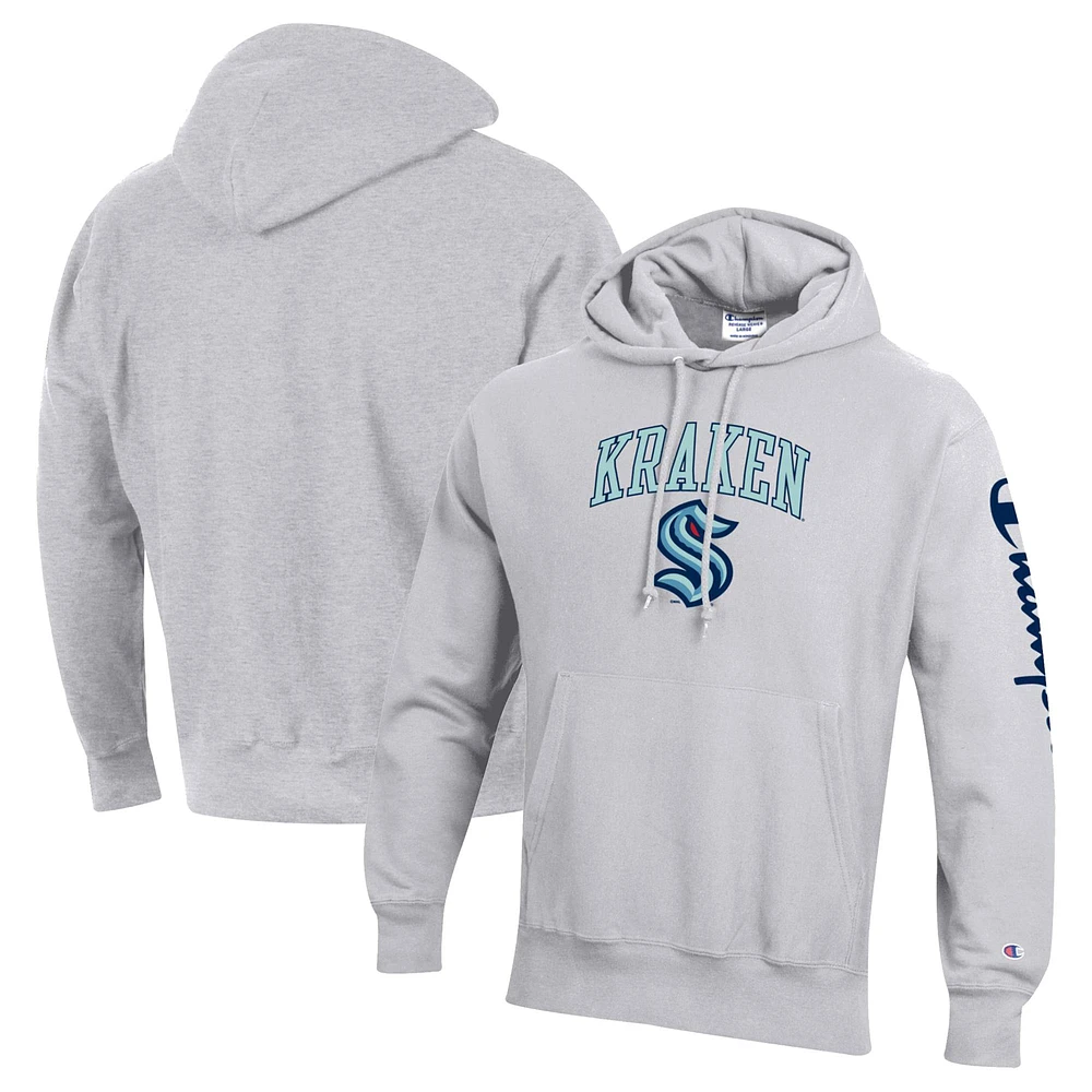 Men's Champion Heather Gray Seattle Kraken Reverse Weave Pullover Hoodie