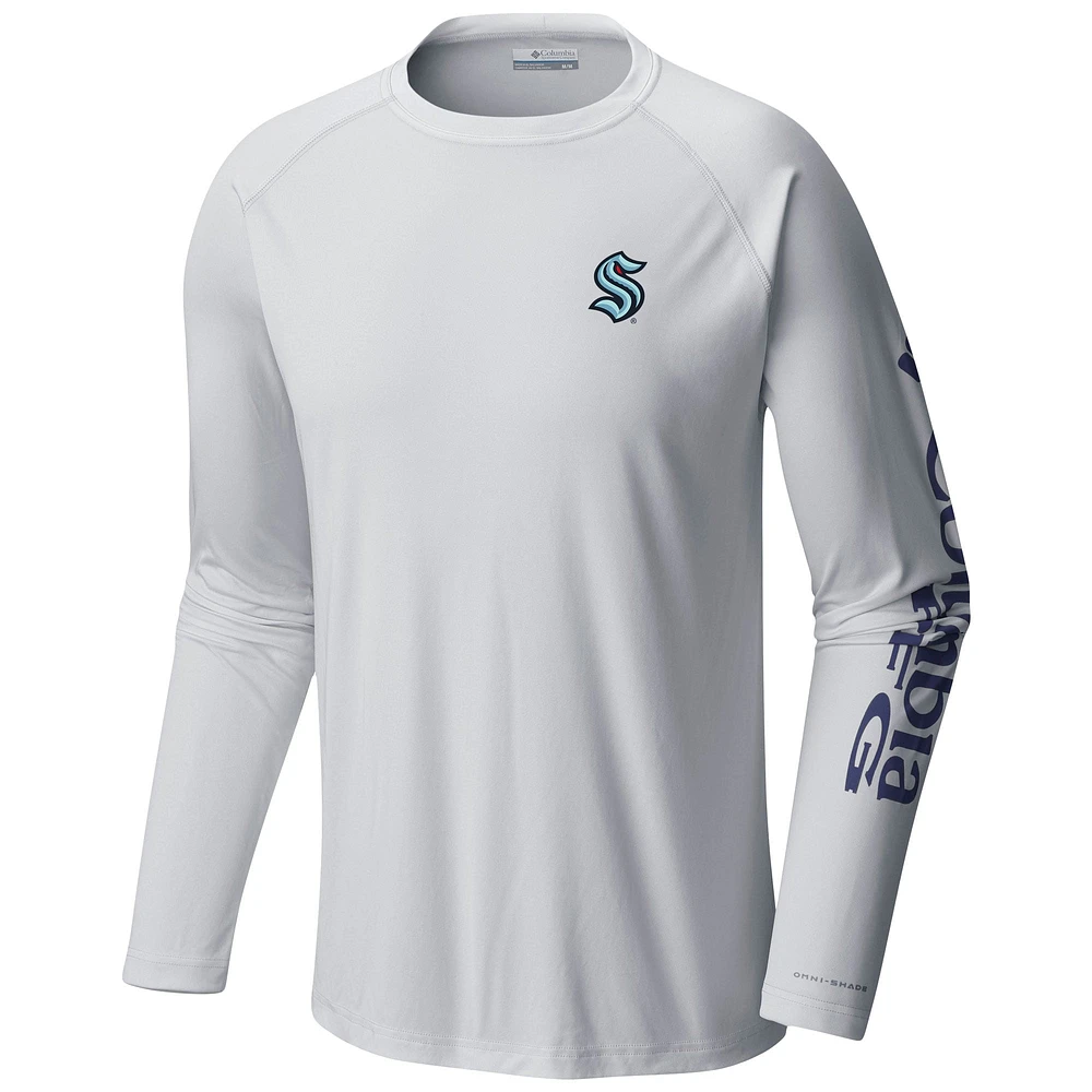 T-shirt blanc à manches longues Columbia Seattle Kraken Terminal Tackle Omni-Shade Raglan pour hommes