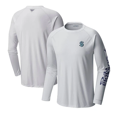 T-shirt blanc à manches longues Columbia Seattle Kraken Terminal Tackle Omni-Shade Raglan pour hommes