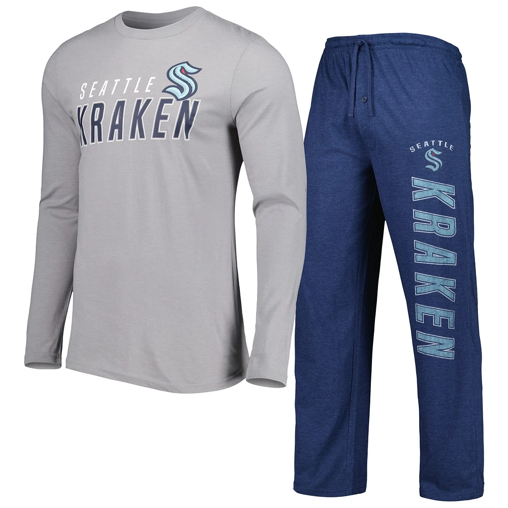 Ensemble de nuit pour hommes Concepts Sport Deep Sea bleu/gris Seattle Kraken Meter T-shirt à manches longues et pantalon