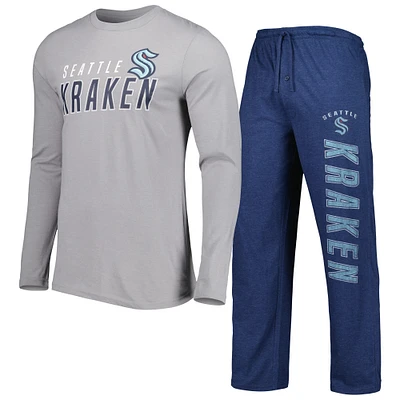 Seattle Kraken Concepts Sport Meter Long Sleeve T-Shirt & Pants Sleep Set - Deep Sea Blue/Gray