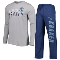 Ensemble de nuit pour hommes Concepts Sport Deep Sea bleu/gris Seattle Kraken Meter T-shirt à manches longues et pantalon