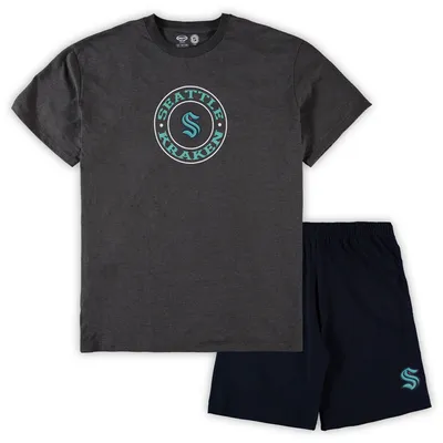Seattle Kraken Concepts Sport Big & Tall T-Shirt Shorts Sleep Set - Deep Sea Blue/Heathered Charcoal