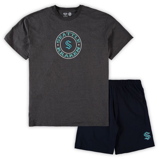 Ensemble de pyjama pour hommes Concepts Sport Deep Sea Blue/Heathered Charcoal Seattle Kraken Tailles Big & Tall T-shirt et short nuit