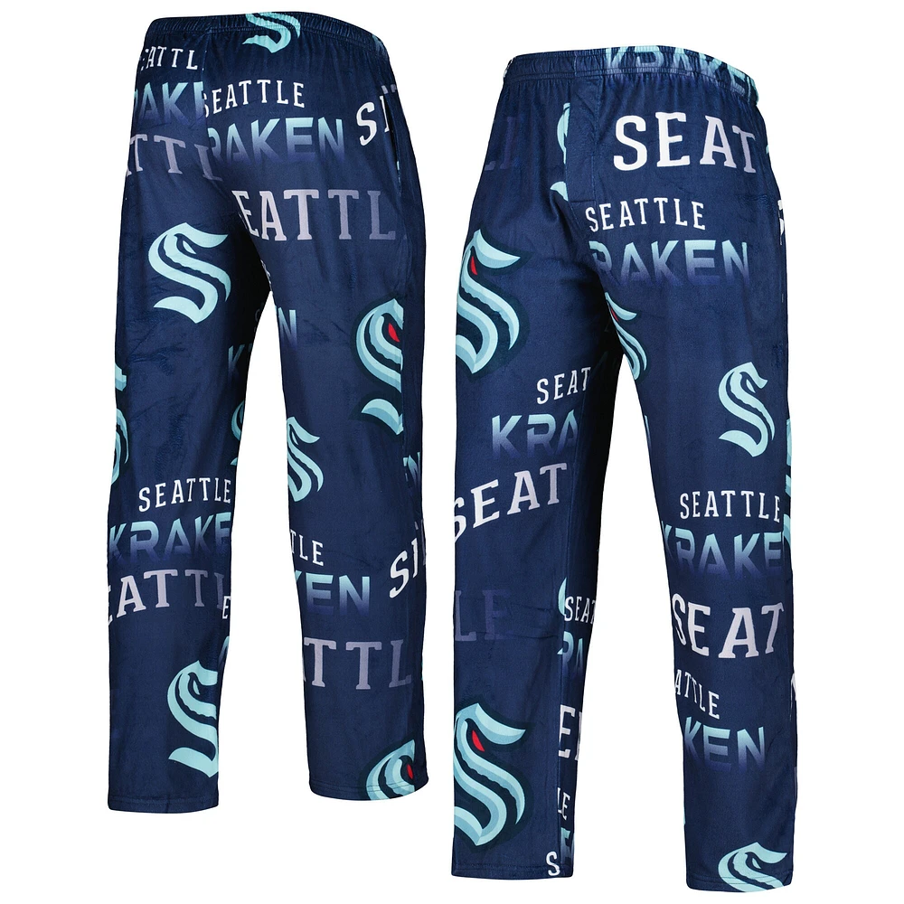 Men's Concepts Sport Deep Sea Blue Seattle Kraken Windfall Allover Microfleece Pajama Pants