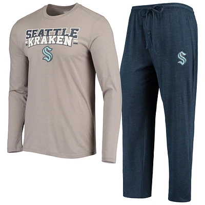 Ensemble t-shirt et pantalon à manches longues Seattle Kraken Meter Concepts Sport gris/bleu océan profond pour homme