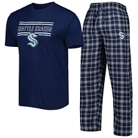 Ensemble de nuit pour hommes Concepts Sport bleu marine/gris Seattle Kraken Badge T-shirt et pantalon