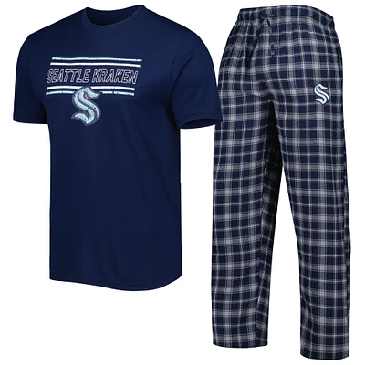 Ensemble de nuit pour hommes Concepts Sport bleu marine/gris Seattle Kraken Badge T-shirt et pantalon