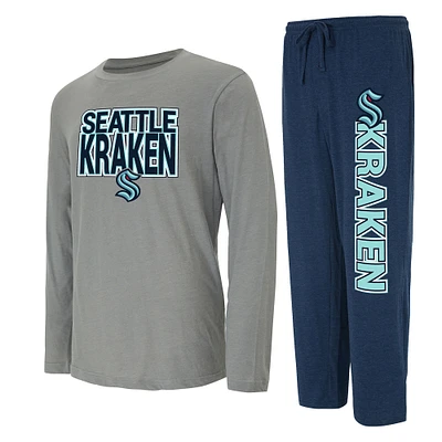 Men's Concepts Sport Navy/Gray Seattle Kraken Meter Long Sleeve T-Shirt & Pants Sleep Set