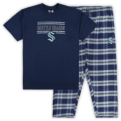 Ensemble de nuit pour homme bleu marine/gris Seattle Kraken Big & Tall T-shirt et pantalon pyjama