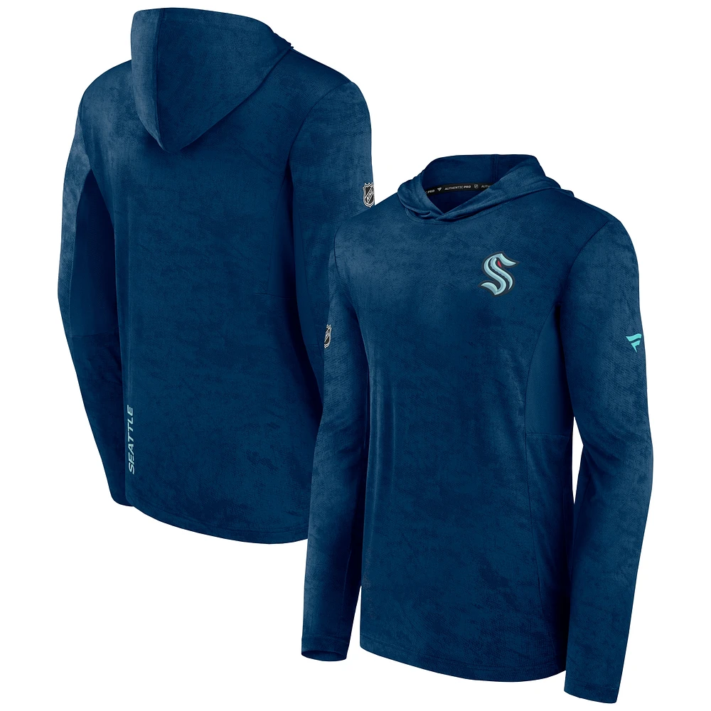 Men's Deep Sea Blue Seattle Kraken Authentic Pro Rink Camo Pullover Hoodie