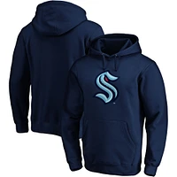 Men's Deep Sea Blue Seattle Kraken Primary Team Logo Fleece Fitted Pullover Hoodie