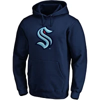 Men's Deep Sea Blue Seattle Kraken Primary Team Logo Fleece Fitted Pullover Hoodie