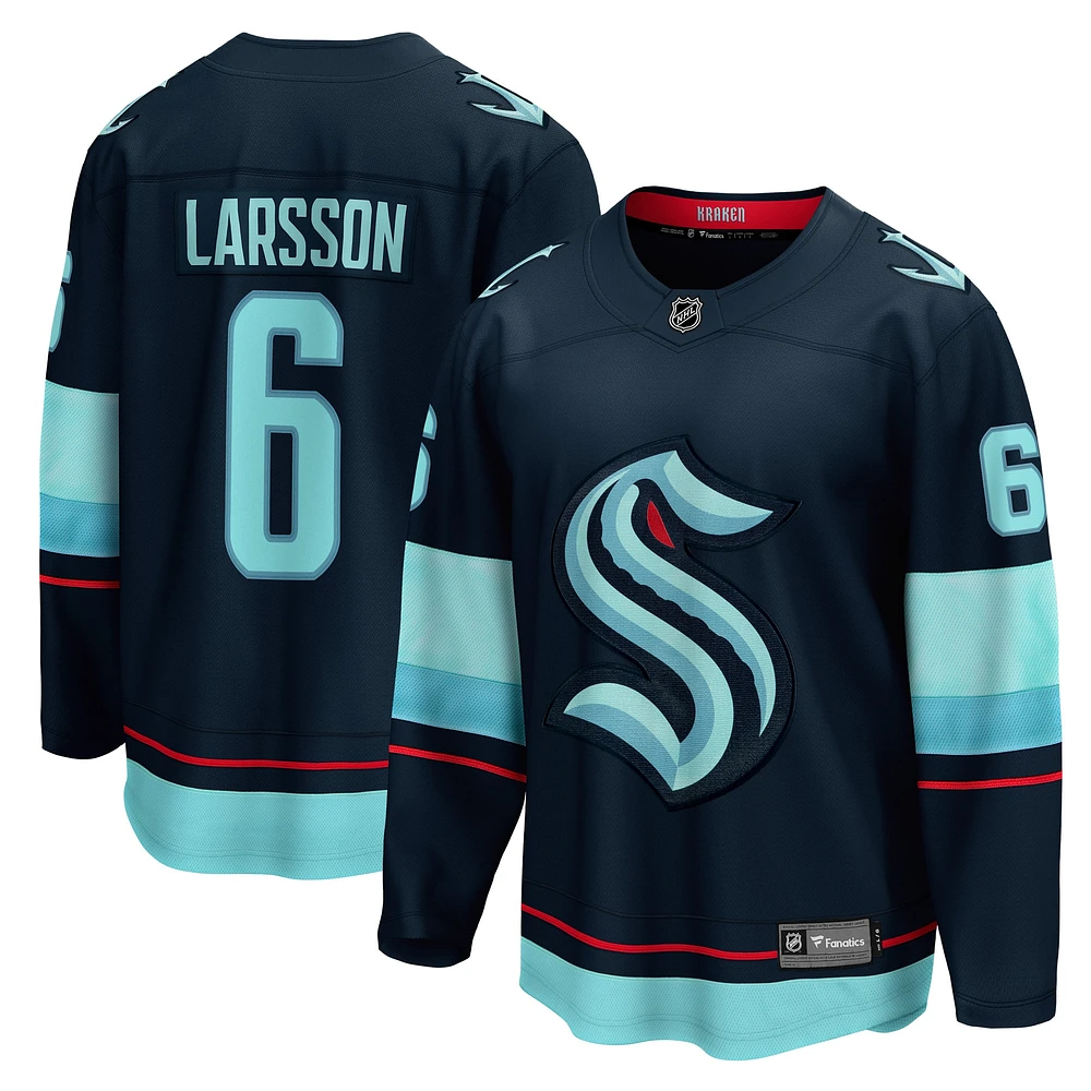 Fanatics pour hommes Adam Larsson Deep Sea Blue Seattle Kraken Home Breakaway Player Maillot