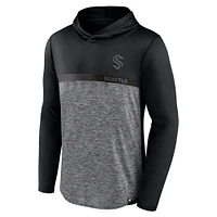 Men's Fanatics Black/Heather Charcoal Seattle Kraken Iconic Defender Pullover Hoodie