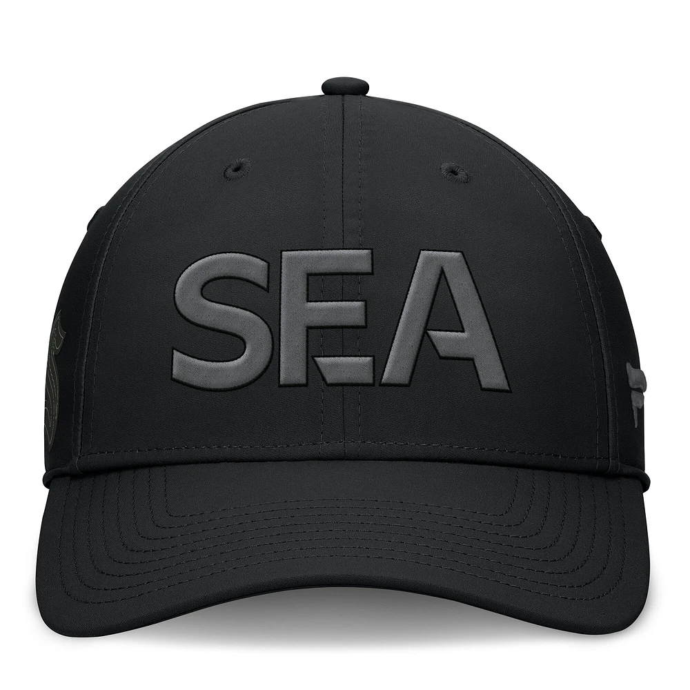 Casquette Fanatics noire authentique pour homme Seattle Kraken Pro Road Team Code Side Patch Flex