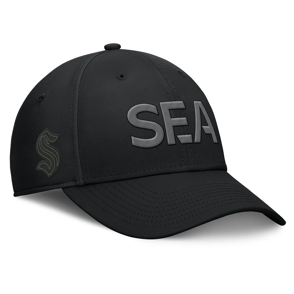 Men's Fanatics Black Seattle Kraken Authentic Pro Road Team Code Side Patch Flex Hat