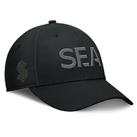 Casquette Fanatics noire authentique pour homme Seattle Kraken Pro Road Team Code Side Patch Flex