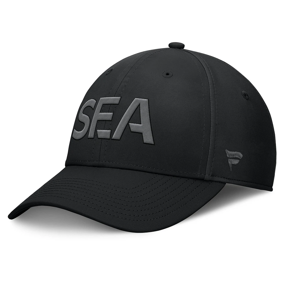 Casquette Fanatics noire authentique pour homme Seattle Kraken Pro Road Team Code Side Patch Flex