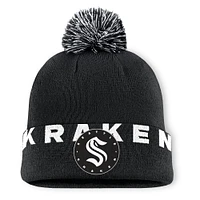 Men's Fanatics  Black Seattle Kraken Fundamental High Stick Cuffed Knit Hat with Pom