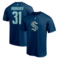 Men's Fanatics Branded Philipp Grubauer Deep Sea Blue Seattle Kraken Authentic Stack Name & Number T-Shirt