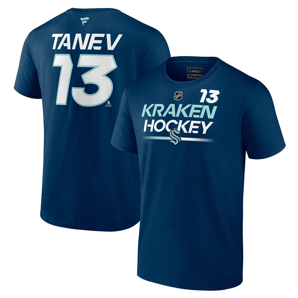 Fanatics pour hommes Brandon Tanev Deep Sea Blue Seattle Kraken Authentic Pro Prime Nom et numéro T-shirt