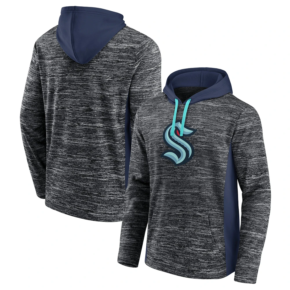 Men's Fanatics Charcoal/Deep Sea Blue Seattle Kraken Instant Replay Space-Dye Pullover Hoodie