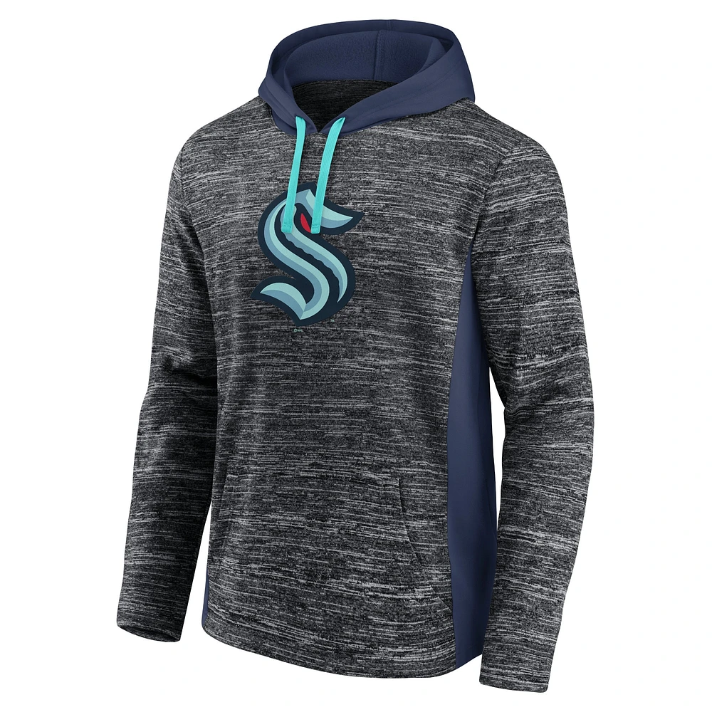 Men's Fanatics Charcoal/Deep Sea Blue Seattle Kraken Instant Replay Space-Dye Pullover Hoodie