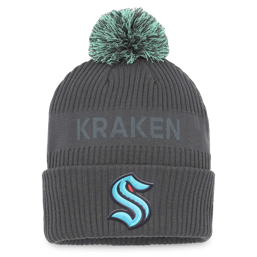 Bonnet en tricot à revers avec pompon Seattle Kraken Authentic Pro Home Fanatics anthracite pour hommes