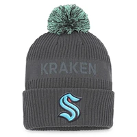 Men's Fanatics Charcoal Seattle Kraken Authentic Pro Home Ice Cuffed Knit Hat with Pom