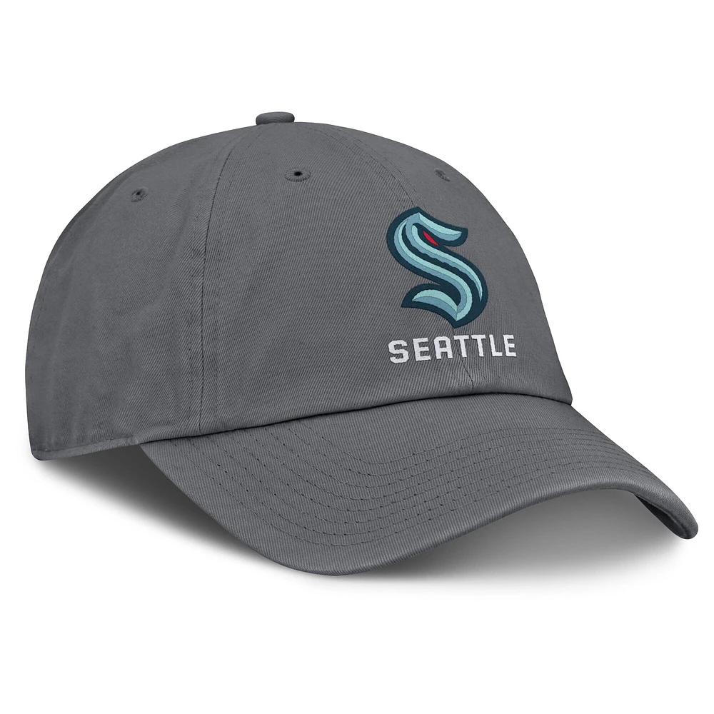 Men's Fanatics Charcoal Seattle Kraken Washed Adjustable Hat