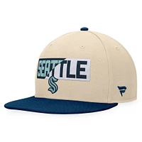 Casquette Snapback Seattle Kraken Goalaso Fanatics pour hommes crème/bleu profond